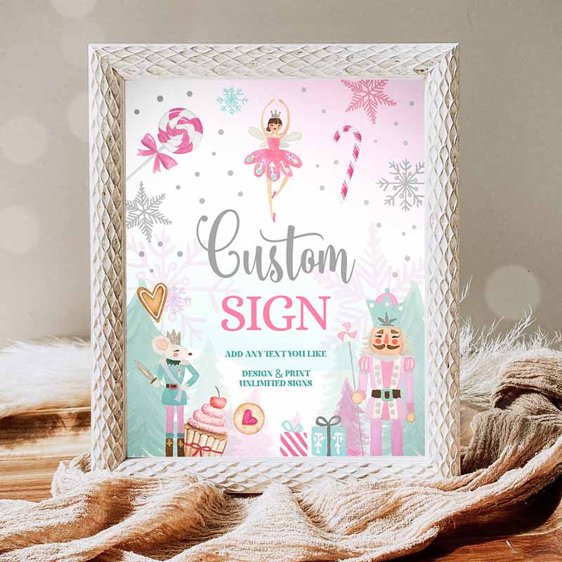 Nutcracker Party, Decor Land of Sweets Party, Sugar Plum Fairy Girl Pink Table Sign