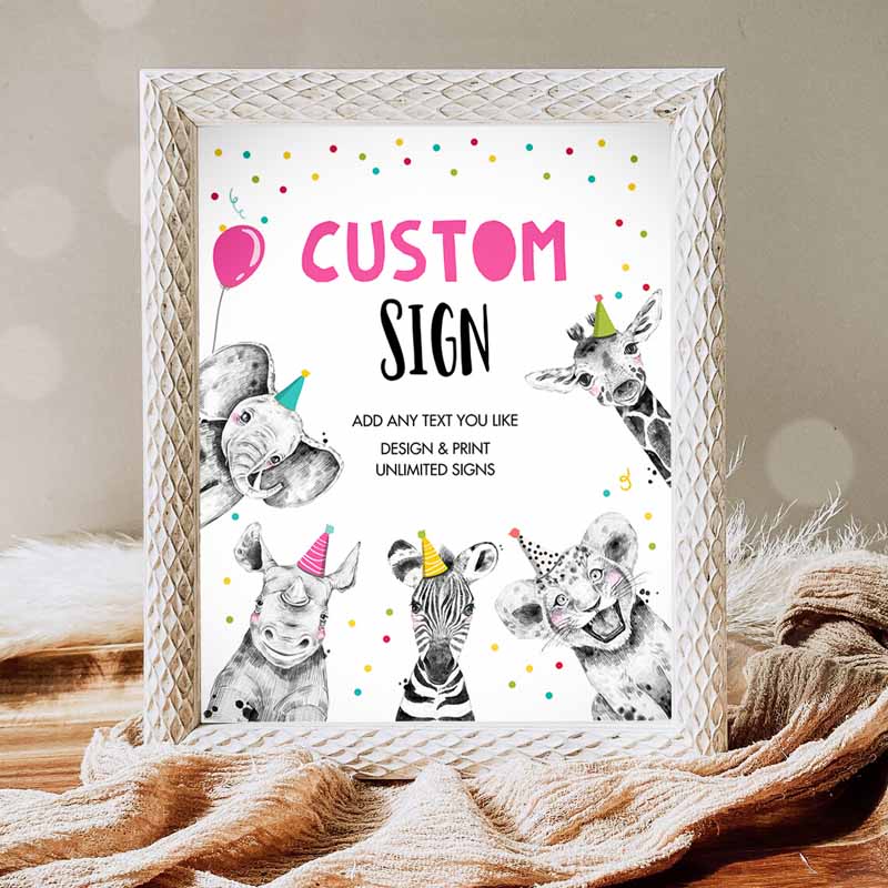 Animals Sign, Wild One Animals Decor Zoo Safari Animals Girl Table Decoration Template