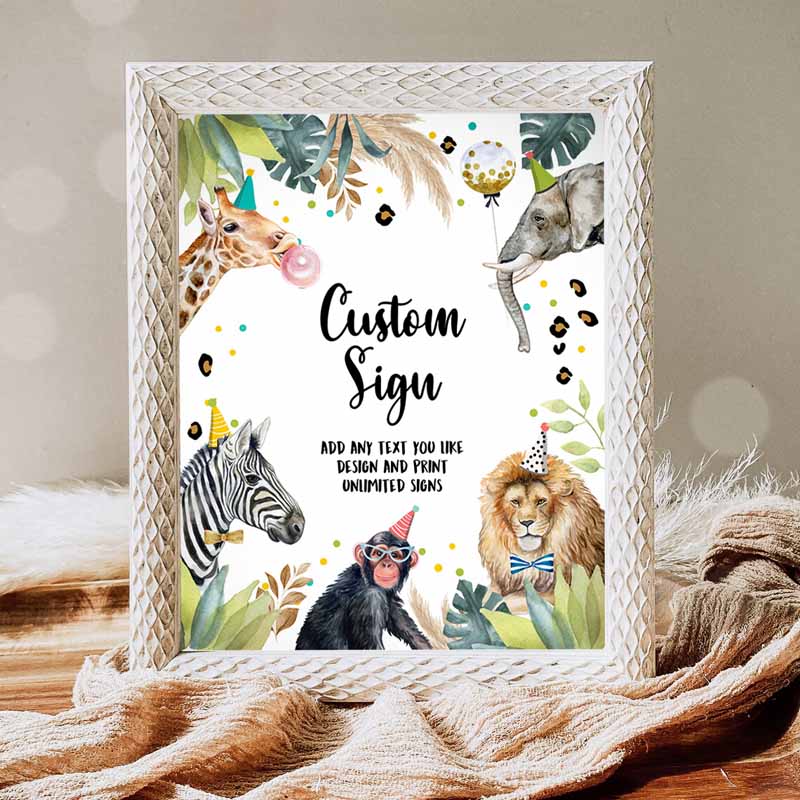 Animals Sign, Wild One Animals Decor Zoo Safari Animals Girl Table Decoration