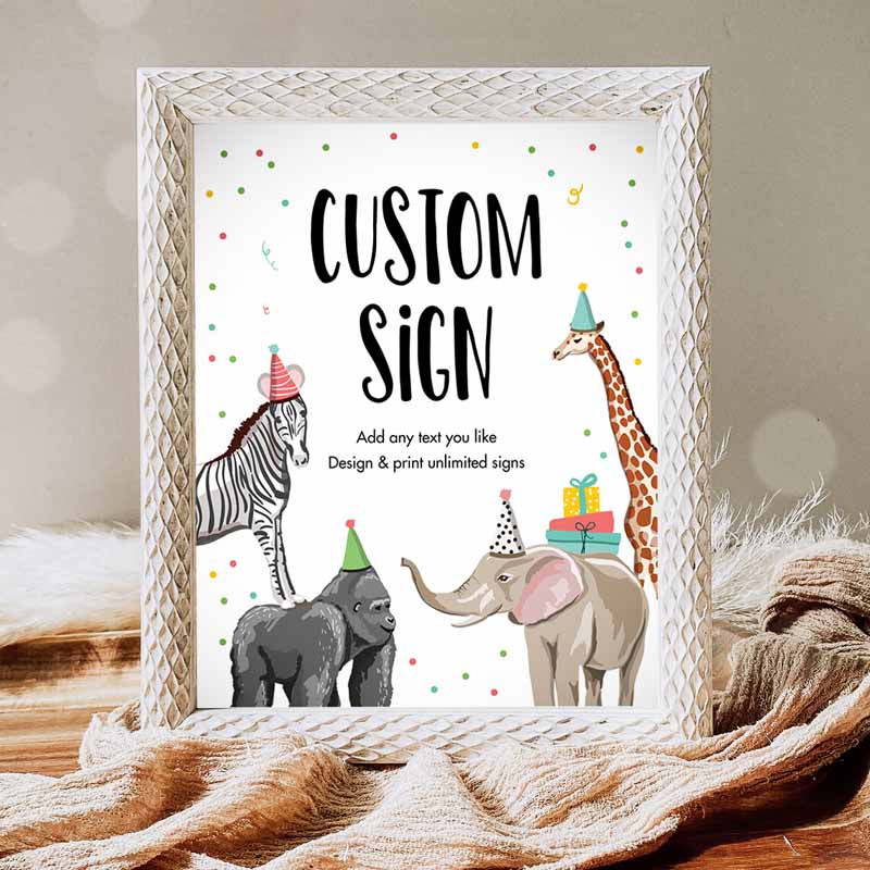 Animals Sign, Wild One Animals Decor Zoo Safari Animals Table Sign