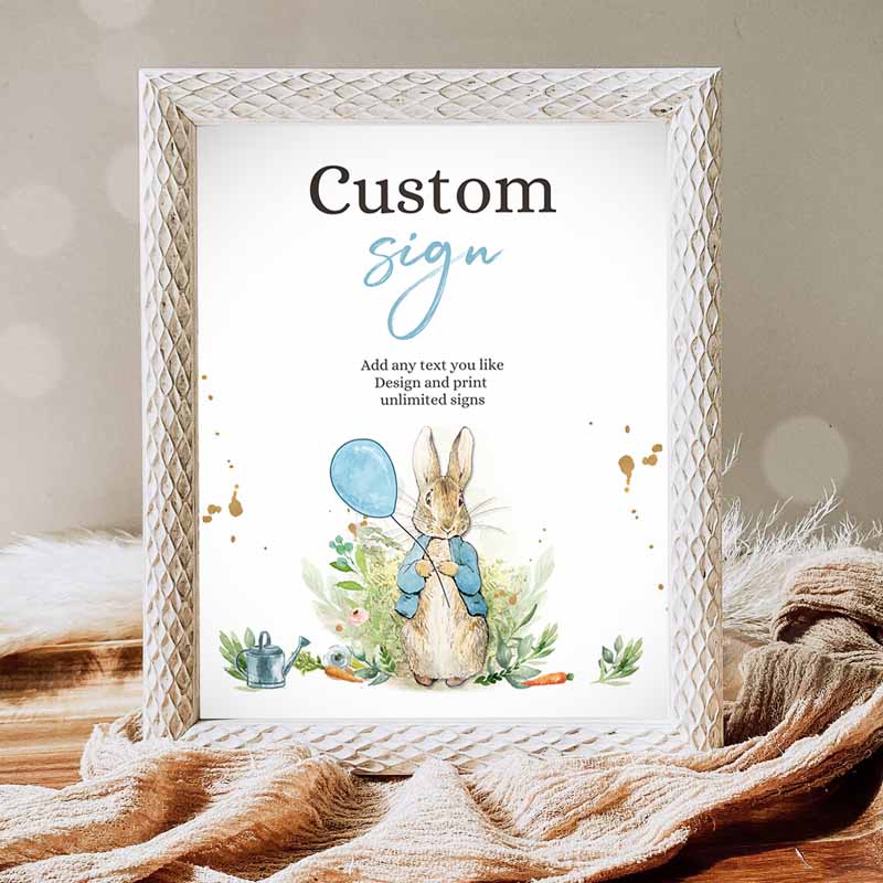 Peter Rabbit Kids Birthday, Decor Table Sign, Peter RabbIt'shower Rustic Boy Blue