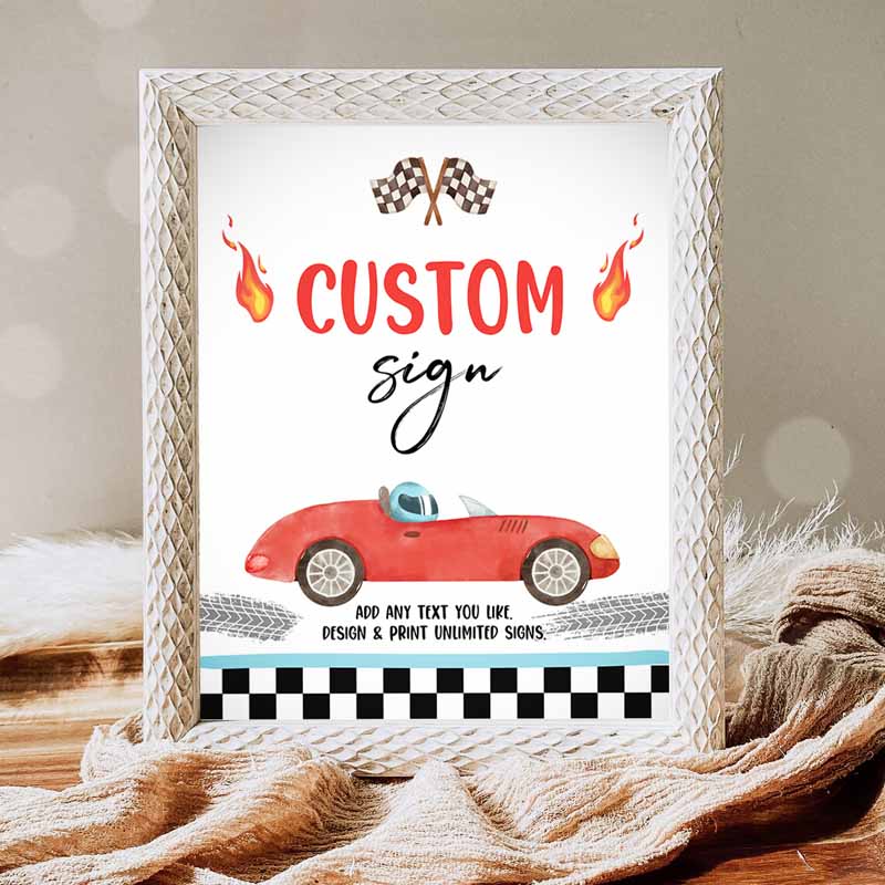 Race Car Kids Birthday, Two Fast Curious Racing Vintage Cars Red Boy Party