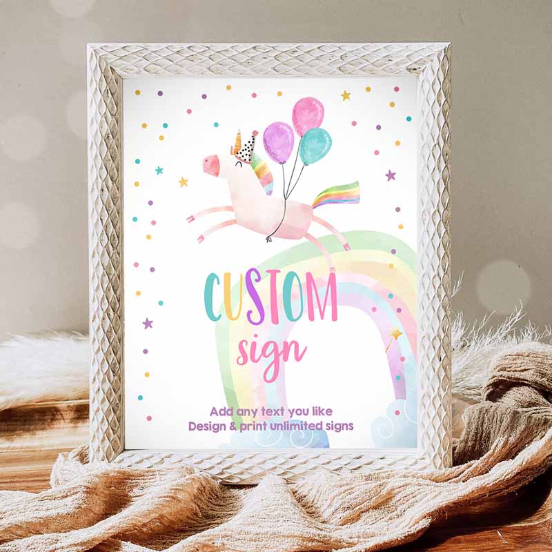 Unicorn Sign, Pink Unicorn Kids Birthdays Girl Magical Table Sign, Rainbow Decoration