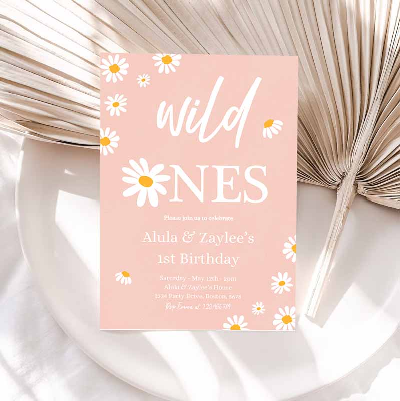 Daisy Twin Kids Birthday, Boho Daisy Wild Ones Twin Kids Birthday Party, Bohemian Groovy Party