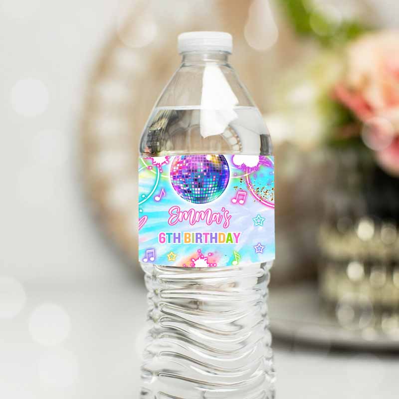 Dance Kids Birthday Party, Water Bottle Label Wraps Tie Dye Dance Glow Neon Dance Party, Favors Disco Dance Party