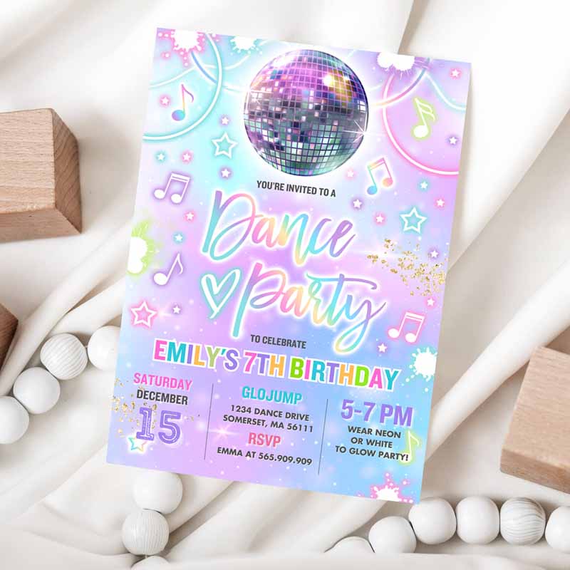 Dance Party Invitation, Tie Dye Dance Party Invitation, Glow Tie Dye Dance Party, Neon Glow Disco Dance Party