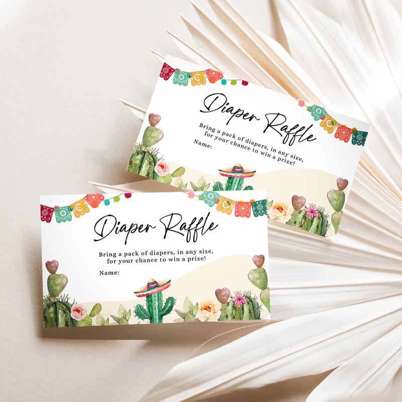 Diaper Raffle Ticket Cactus Fiesta Baby Shower Diaper Game Succulent Diaper Ticket Watercolor Game