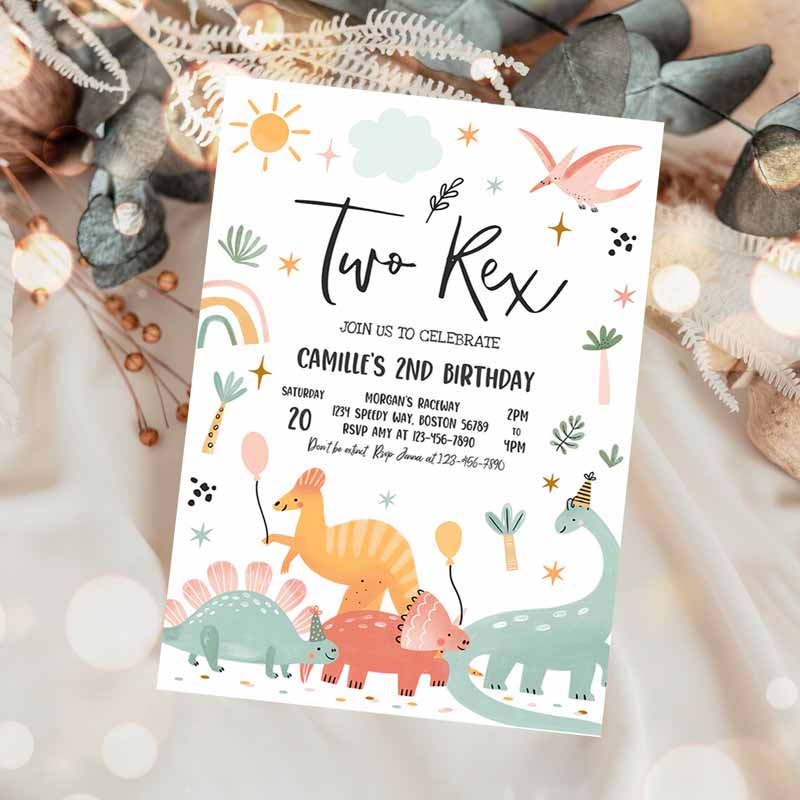 Dinosaur Kids Birthday Party, Invite Dinosaur Two Rex Kids Birthday Party, Jurassic Dinomite Kids Birthday Party