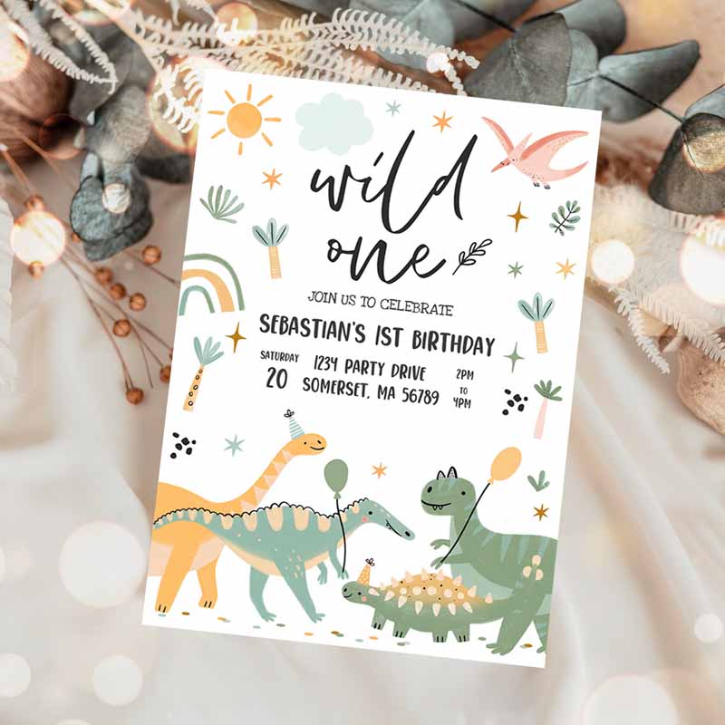 Dinosaur Kids Birthday Party, Invite Dinosaur Wild One Kids Birthday Party, Invite Jurassic T-Rex Kids Birthday Party