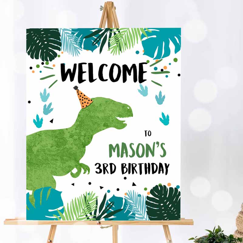 Dinosaur Welcome Sign, Boy Green Blue Dino Dig Party, Dinosaur Kids Birthday