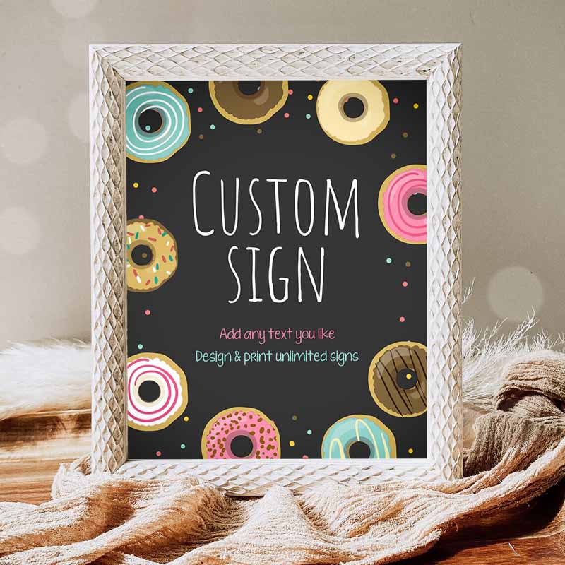 Donut Sign, Bridal Shower Baby Shower Wedding Pink Girl Teal Chalk Table Bar Doughnut Sweet Dark