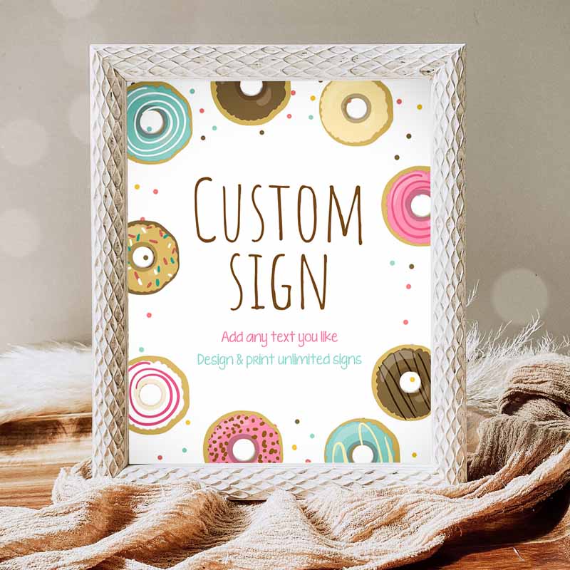 Donut Sign, Bridal Shower Baby Shower Wedding Pink Girl Teal Table Bar Doughnut Sweet