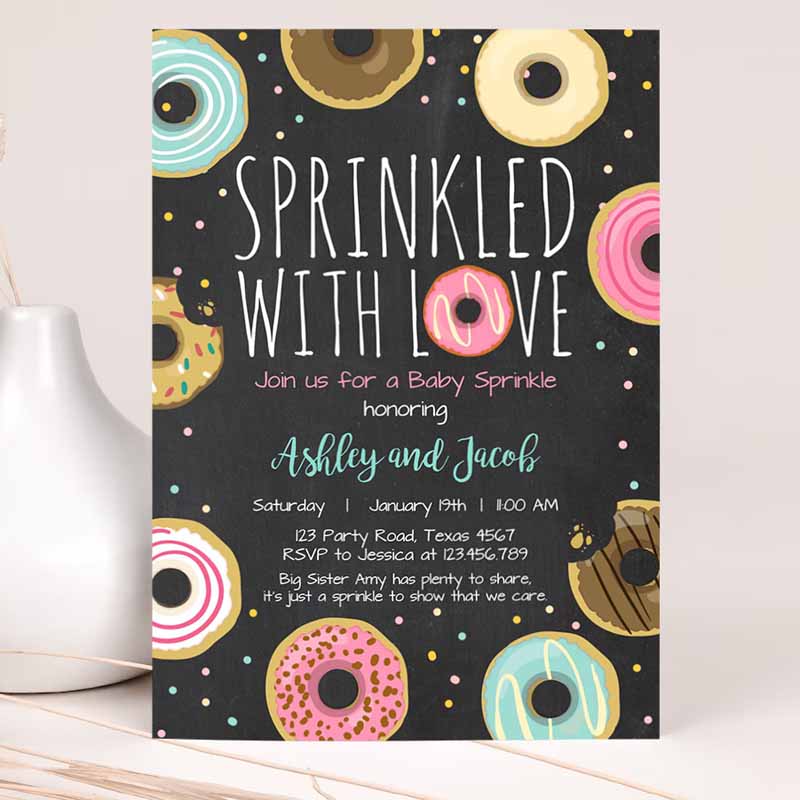 Donut Sprinkle Invitation, Sprinkled With Love Coed Shower Gender Neutral Pink Girl