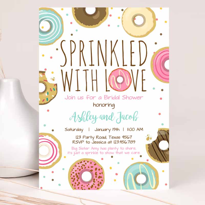 Donut Sprinkle Invitations, Sprinkled With Love Coed Shower Gender Neutral Pink Girl