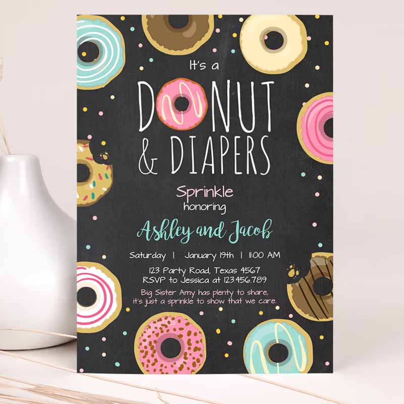 Donut and Diapers Sprinkle Invitation, Sprinkled With Love Coed Shower Pink Girl