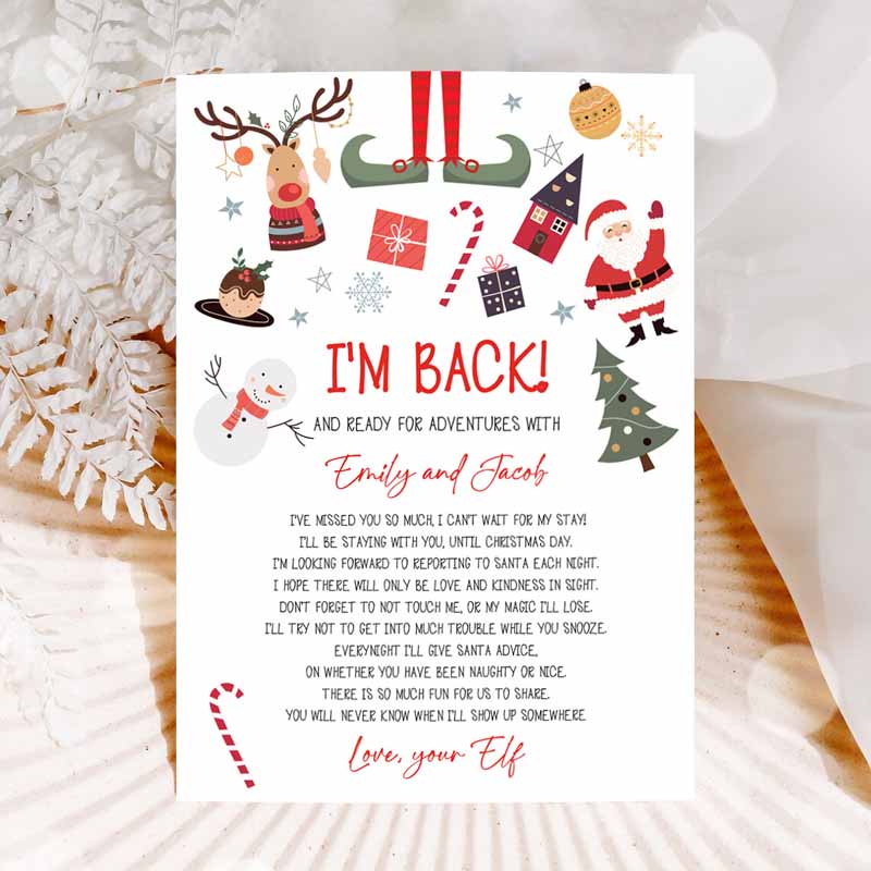 Elf Arrival Letter Return Letter Christmas Party, Elf I'm Back Elf Welcome Christmas Elf Letter From Your Elf Template