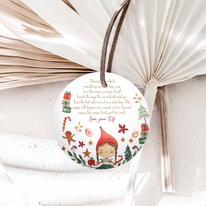 Elf Hot Chocolate Bomb Tags, Bomb Instructions Cocoa Favor Tags, Elf Party, Christmas Elf Visit Elf Kids Birthday