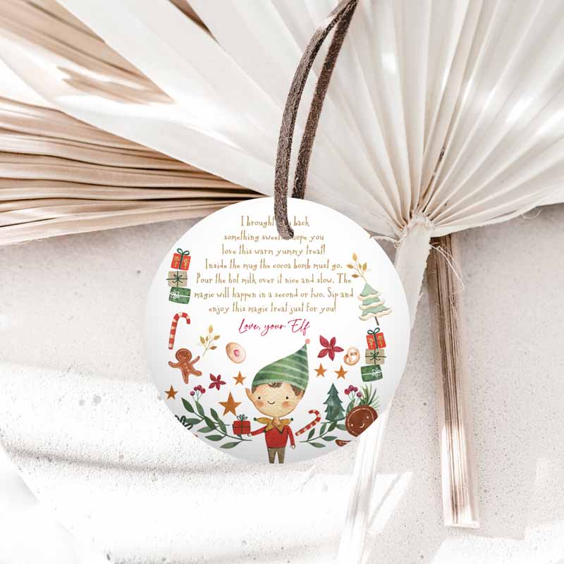 Elf Hot Chocolate Bomb Tags, Bomb Instructions Cocoa Favor Tags, Elf Party, Christmas Elves Visit Elf Kids Birthday