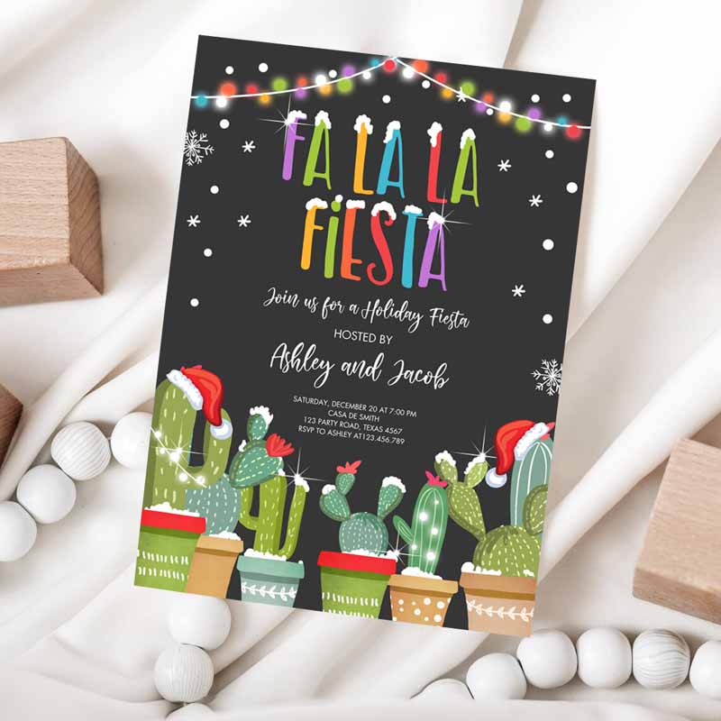 Fa La La Christmas Fiesta Invitation, Cactus Mexican Holiday Fiesta Fa La La Fiesta Party