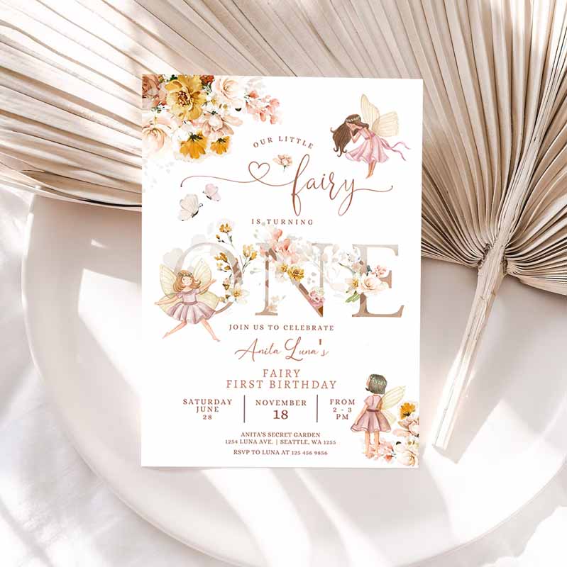 Fairy Kids Birthday Invitation, Butterfly Magical Wildflower Garden Fairy Floral Fairy Kids Birthday