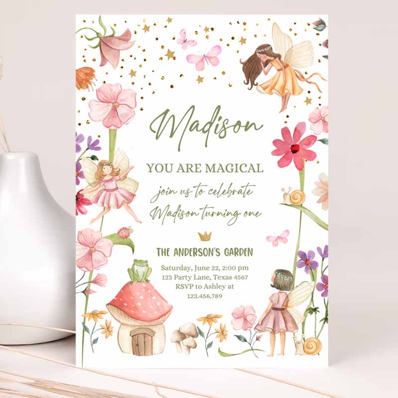 Fairy Kids Birthday Invitation, Fairy Garden Kids Birthday, Fairy Forest Girls Kids Birthday