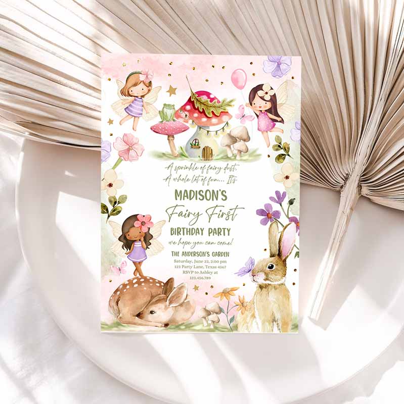 Fairy Kids Birthday Invitation, Whimsical Enchanted Pixie Fairy Party, Floral Fairy Invitation, Girl