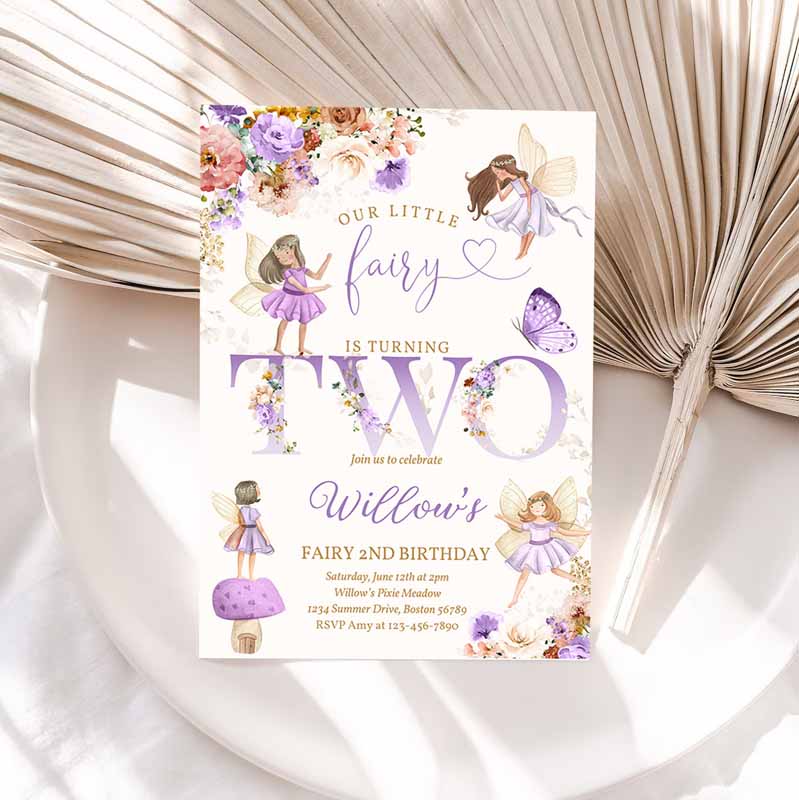 Fairy Kids Birthday Invitation, Whimsical Wildflower Fairy Kids Birthday Floral Fairy Garden Kids Birthday