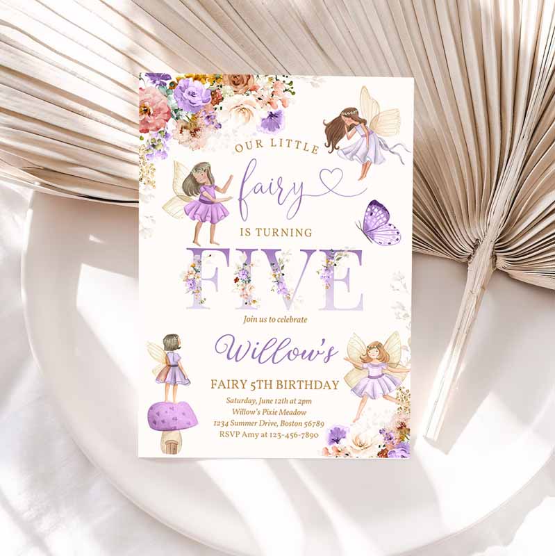 Fairy Kids Birthday Invitation, Whimsical Wildflower Fairy Kids Birthday Floral Fairy Garden Kids Birthday