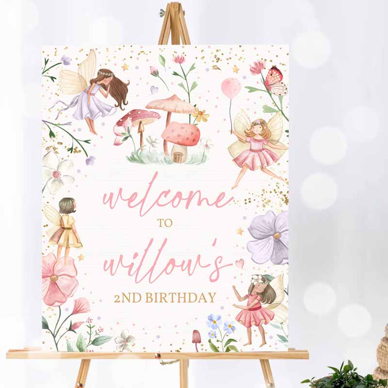 Fairy Kids Birthday Party, Girl Welcome Sign, Whimsical Enchanted Magical Floral Fairy Princess Kids Birthday Partys