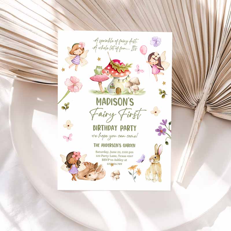 Fairy Kids Birthday, Whimsical Enchanted Pixie Fairy Party, Floral Fairy Invitation, Girl