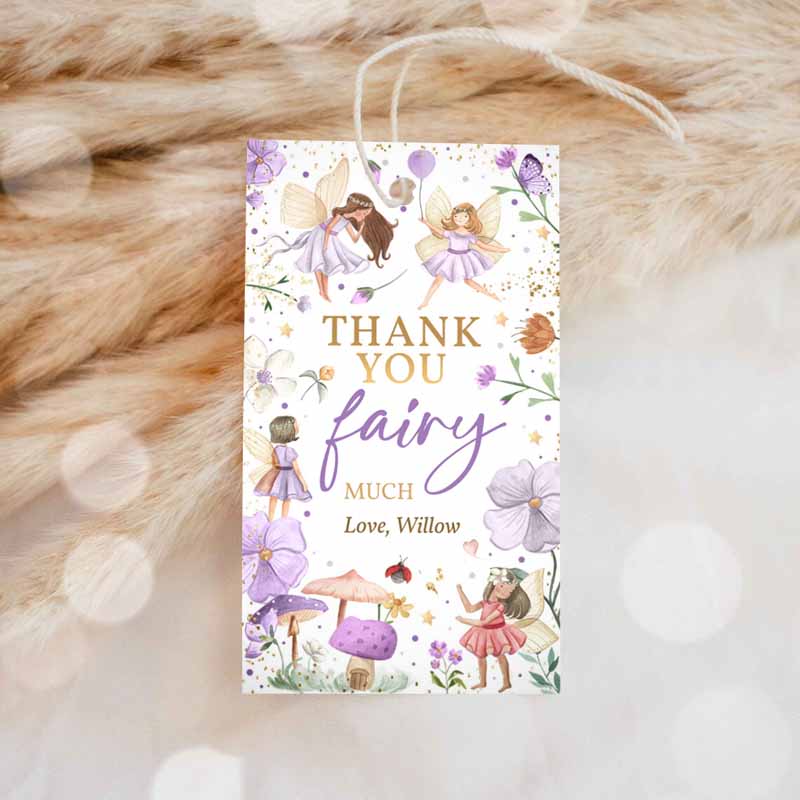 Fairy Kids Birthday Party, Invite Luggage Favor Tag, Enchanted Magical Floral Fairy Princess Kids Birthday Party, Favor Tag