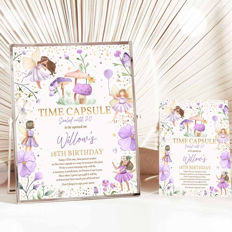 Fairy Kids Birthday Party, Invite Time Capsule Note Card Enchanted Magical Floral Fairy Princess Kids Birthday Party