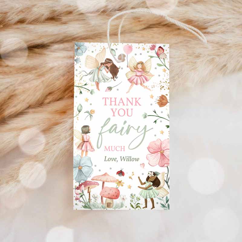 Fairy Kids Birthday Party, Luggage Favor Tag, Enchanted Magical Floral Fairy Princess Kids Birthday Party, Favor Tag, Template