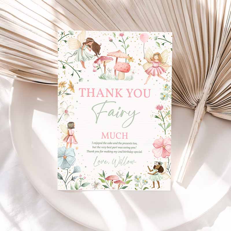 Fairy Kids Birthday Party, Thank You Card Enchanted Magical Floral Fairy Princess Kids Birthday Party, Thank You Card Template