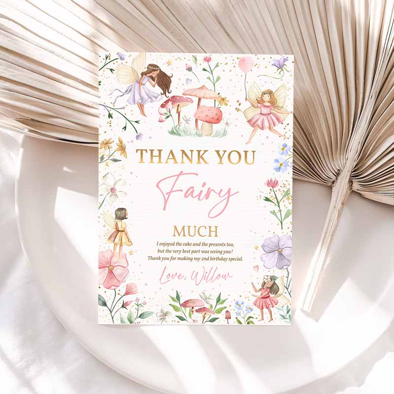 Fairy Kids Birthday Party, Thank You Card Enchanted Magical Floral Fairy Princess Kids Birthday Party, Thank You Card