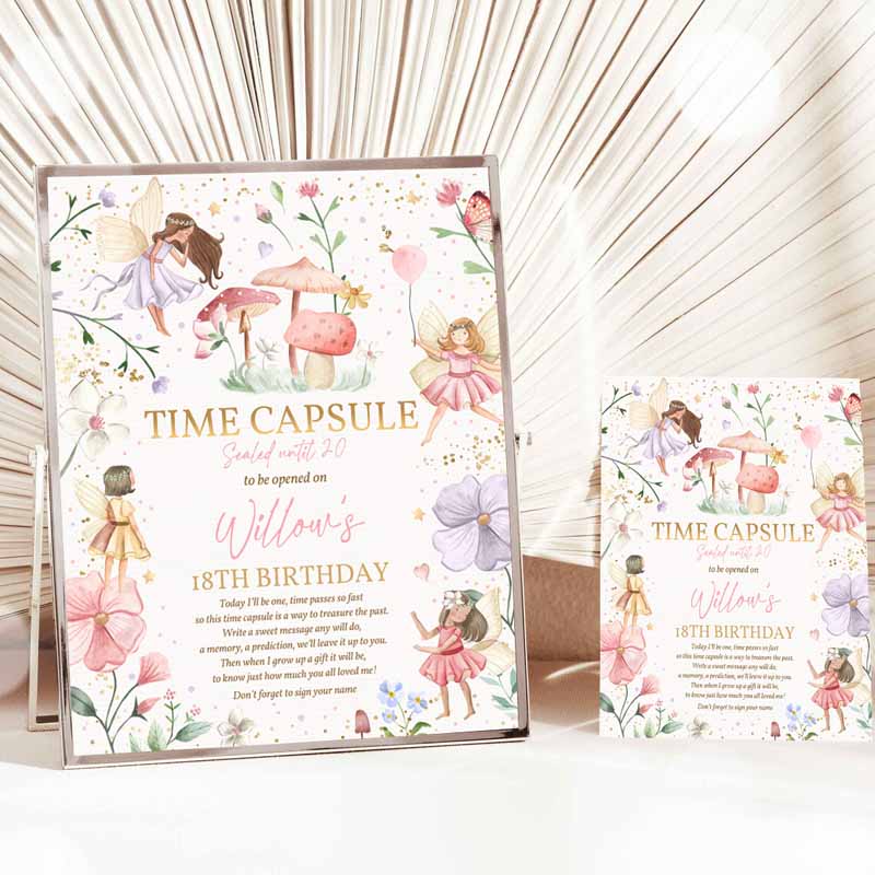 Fairy Kids Birthday Party, Time Capsule Note Card Enchanted Magical Floral Fairy Princess Kids Birthday Party