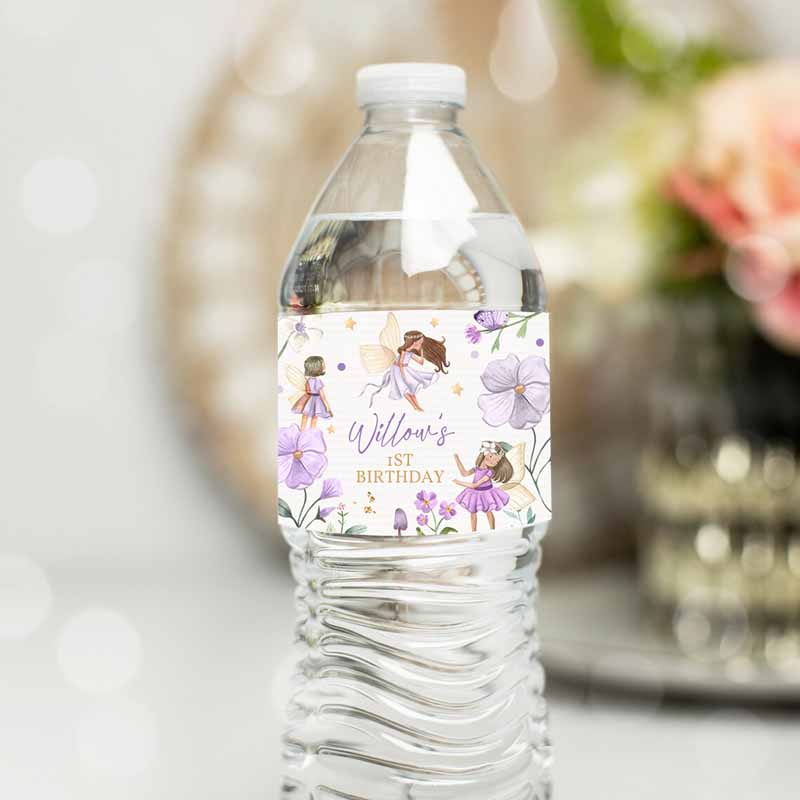 Fairy Kids Birthday Party, Water Bottle Label Enchanted Magical Floral Fairy Princess Party, Water Bottle Wraps