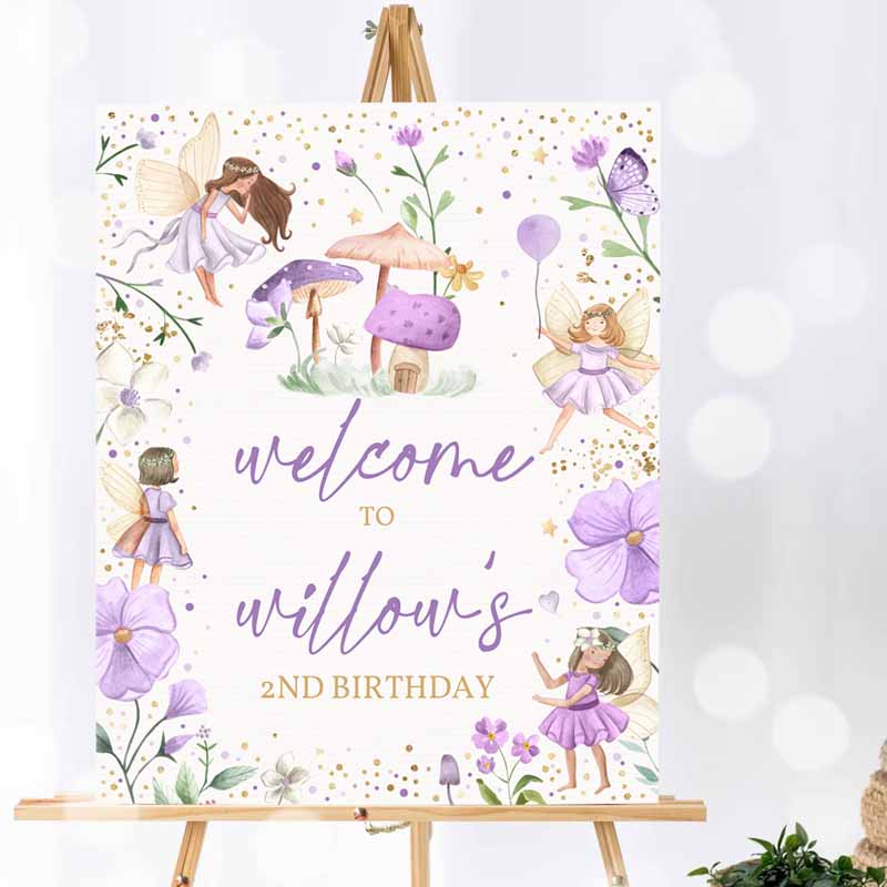 Fairy Kids Birthday Party, Whimsical Violet Enchanted Magical Floral Fairy Princess Kids Birthday Partys