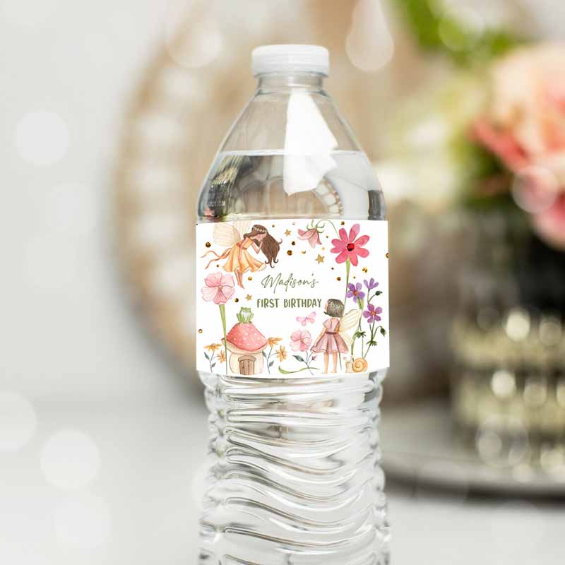 Fairy Water Bottle Labels Fairy Kids Birthday Party, Girl Fairy Garden Magical Whimsical Pink