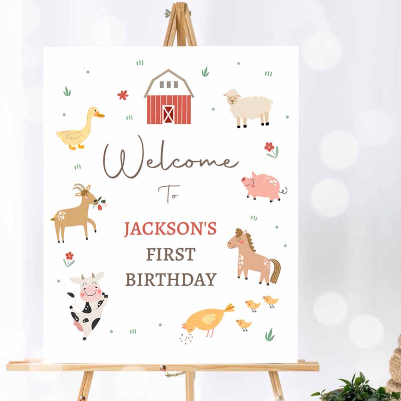 Farm Kids Birthday, Barnyard Kids Birthday, Farm Animals Kids Birthday, Boy Red Modern