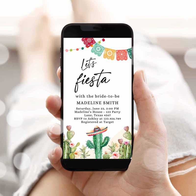 Fiesta Bridal Shower Evite Couples Shower Mexican Cactus Succulent Desert Floral Invitation, Phone Electronic