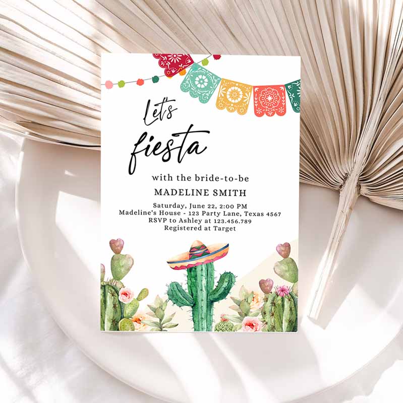 Fiesta Bridal Shower Invitation, Couples Shower Mexican Cactus Succulent Desert Floral Invitation