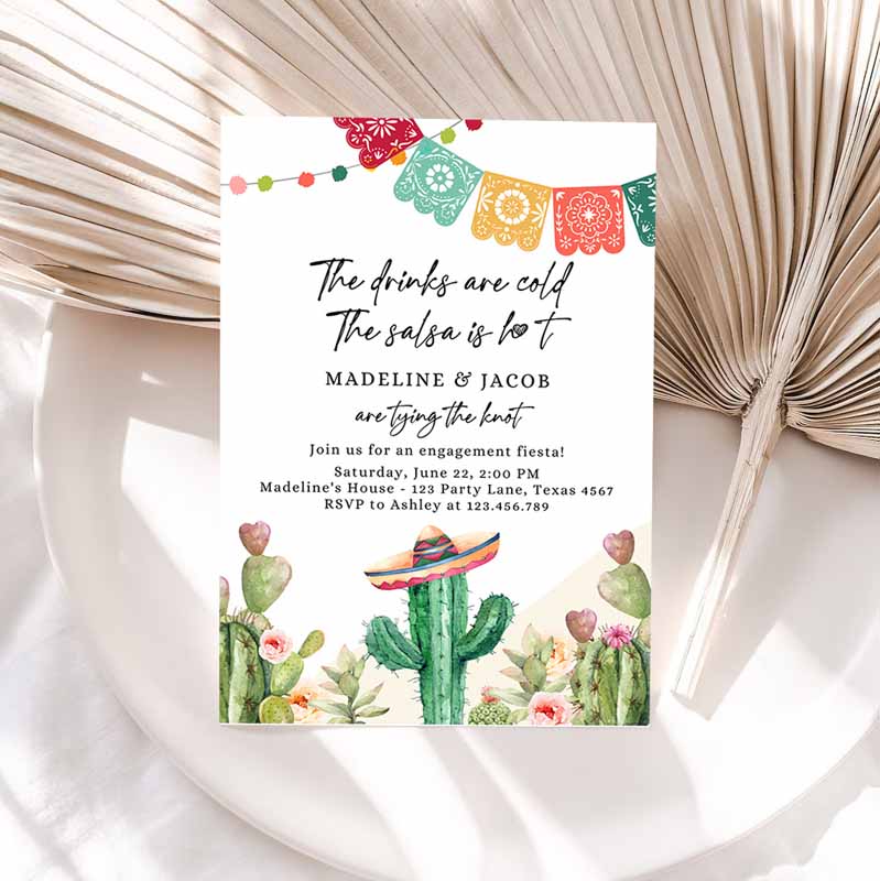 Fiesta Engagement Invitation, Couples Shower Bridal Mexican Cactus Succulent Desert Floral Invitation