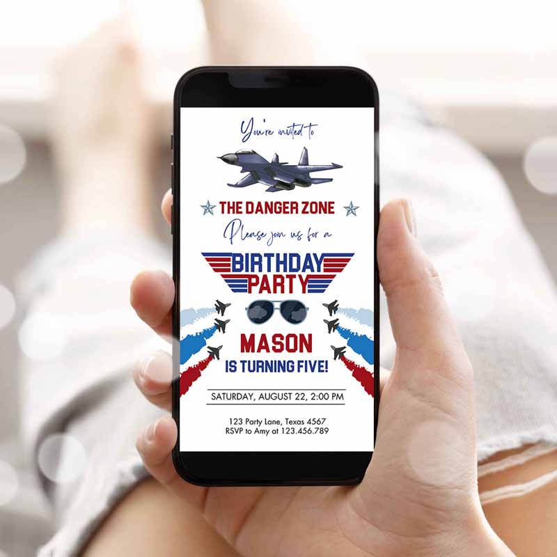 Fighter Pilot Kids Birthday, Evite Fighter Jet Pilot Invitation, Boy Military Jet Phone Electronic