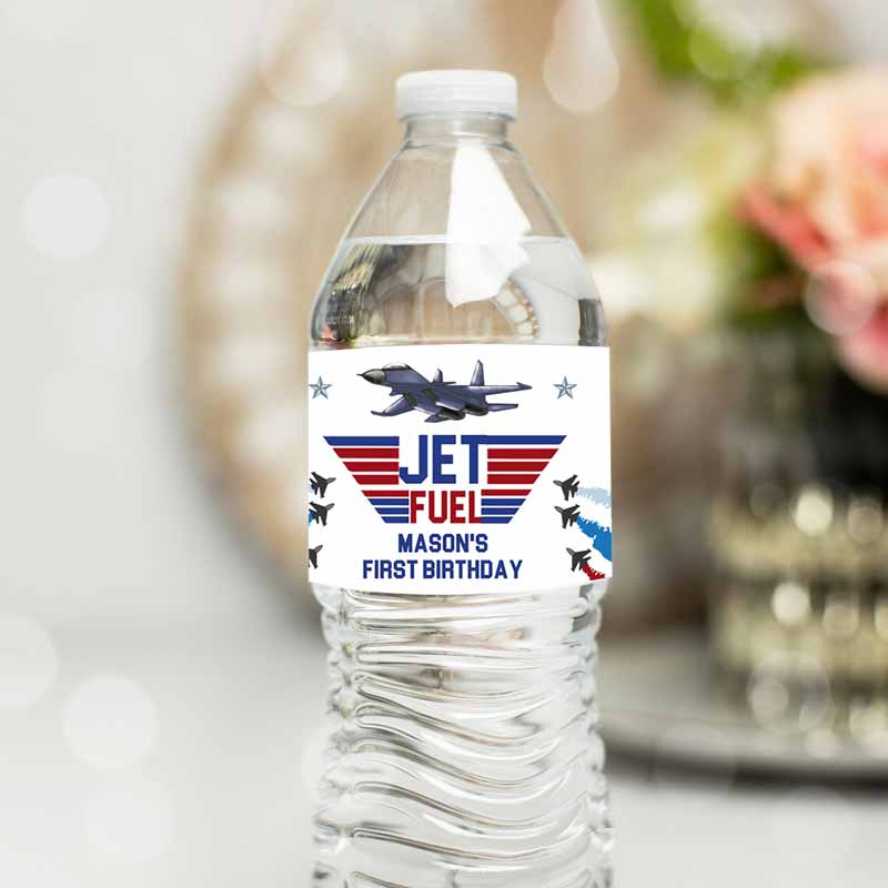 Fighter Pilot Water Bottle Label Jet Fuel Labels Boy Kids Birthday, Airplane Fighter Jet Danger Zone Decor