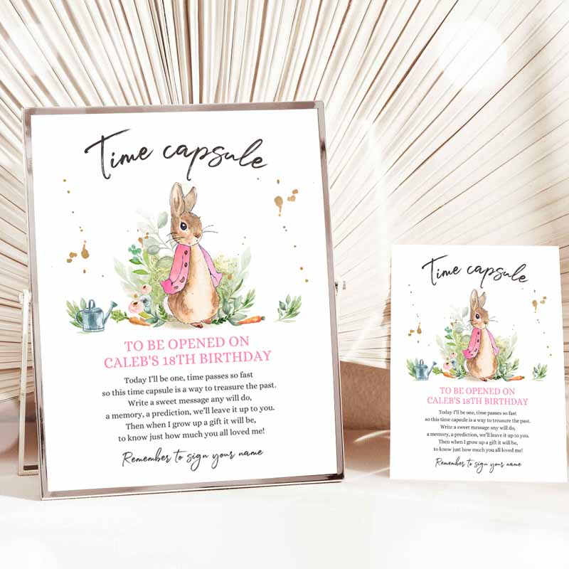 Flopsy Bunny Kids Birthday, Time Capsule First Kids Birthday, Watercolor Peter Rabbit Girl Kids Birthday