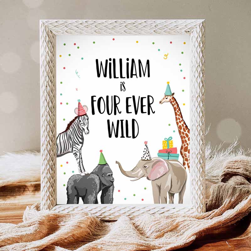 Four Ever Wild Kids Birthday, Safari Animals Zoo Jungle Party, Wild Animals Party, Fourth Kids Birthday