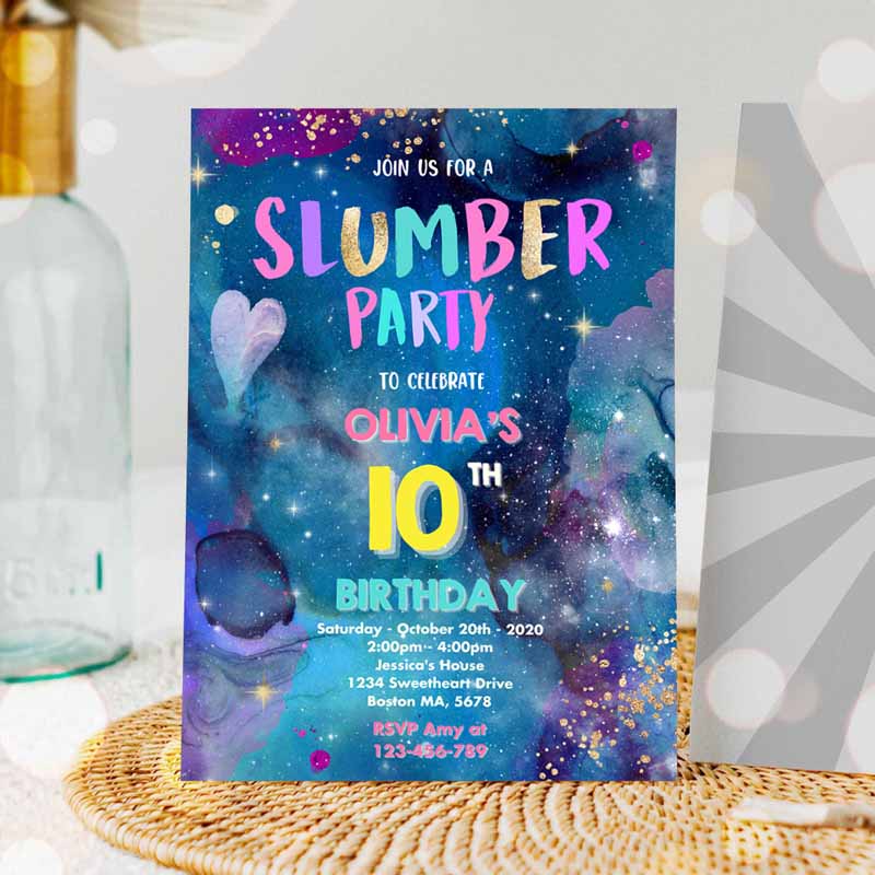 Galaxy Kids Birthday, Galaxy Slumber Party Invitation, Tween Galaxyarry Night Sleepover Party