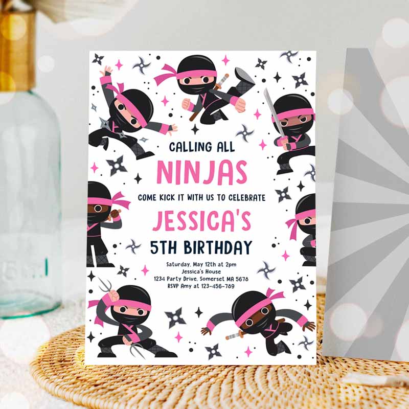 Girl Ninja Kids Birthday, Pink Karate Kids Birthday, Warrior Kids Birthday Party, Martial Arts Ninja Party