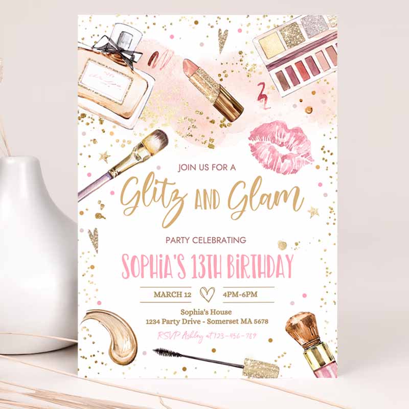 Glitz And Glam Kids Birthday, Spa Makeup Kids Birthday, Blush Pink Gold Spa Tween Party